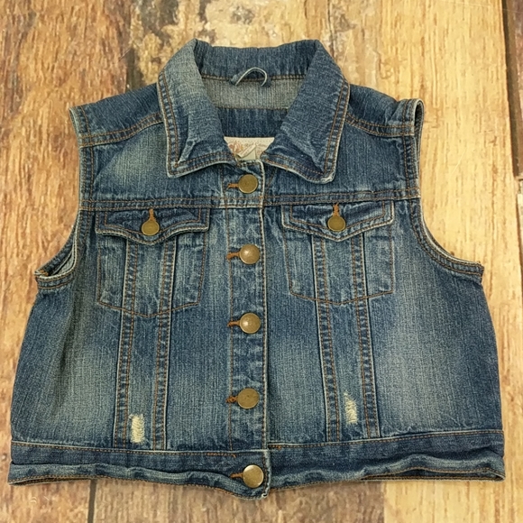 Red Camel Girls Distressed Trucker Biker Denim Blue Jean Vest Button Size Large - Picture 1 of 4